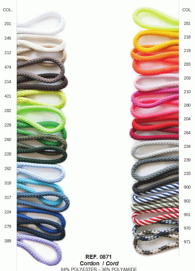 Polyester Cord, 4mm, 28 colours