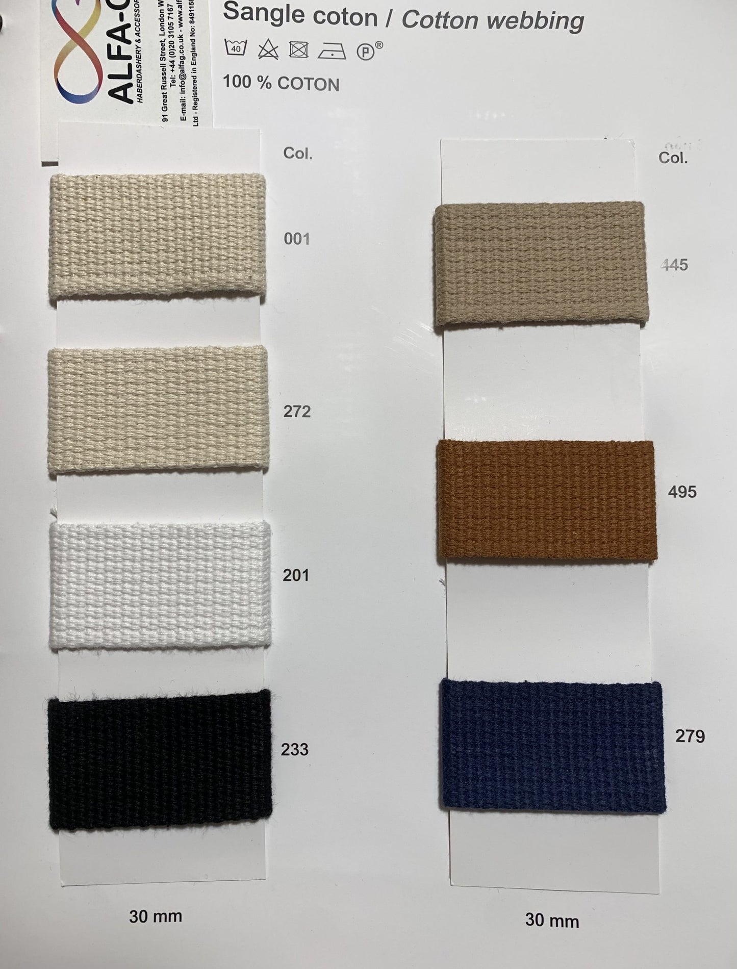 Cotton webbing, 15/40mm, 7 colours