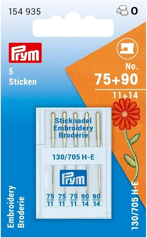 PRYM, Embroidery Sewing Machine Needles 130/705, no.75-90, 5pcs