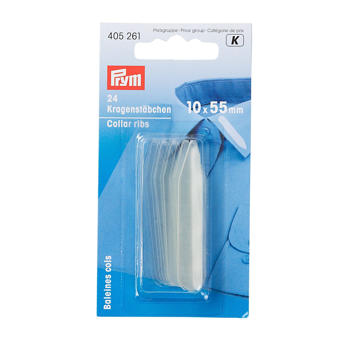 Collar ribs/stiffeners, 10 x 55mm, transparent