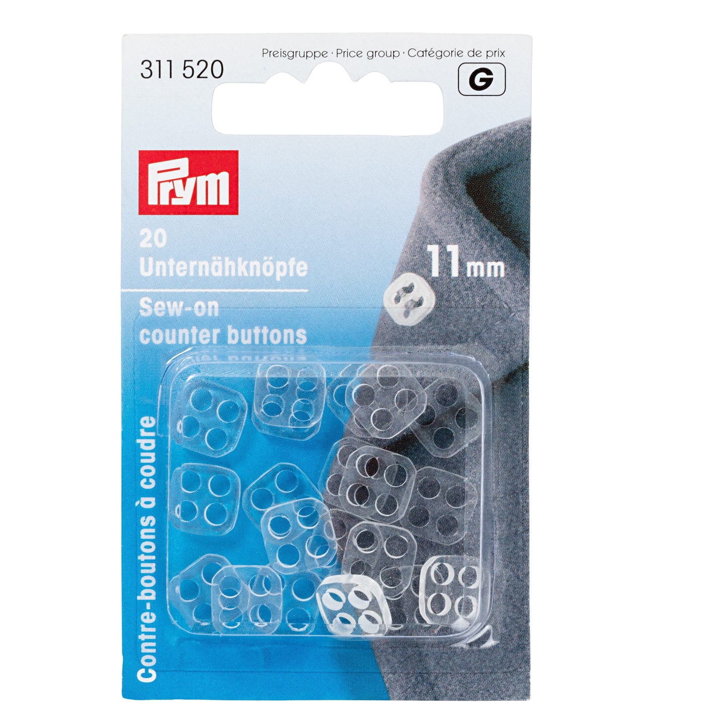 Prym 20 Sew-On Counter buttons 11mm, Transparent