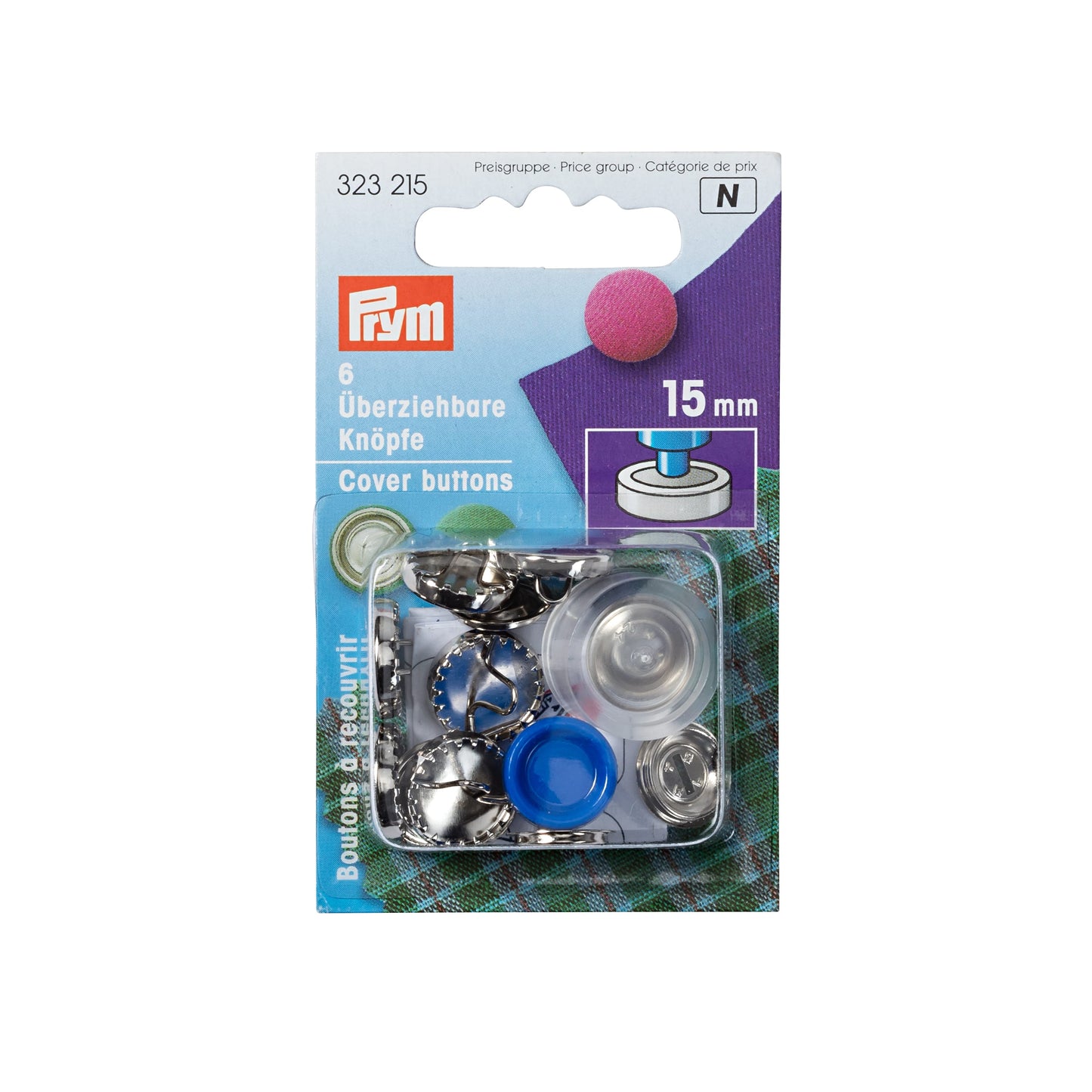 Prym 6 Cover Buttons 15mm, With Tool