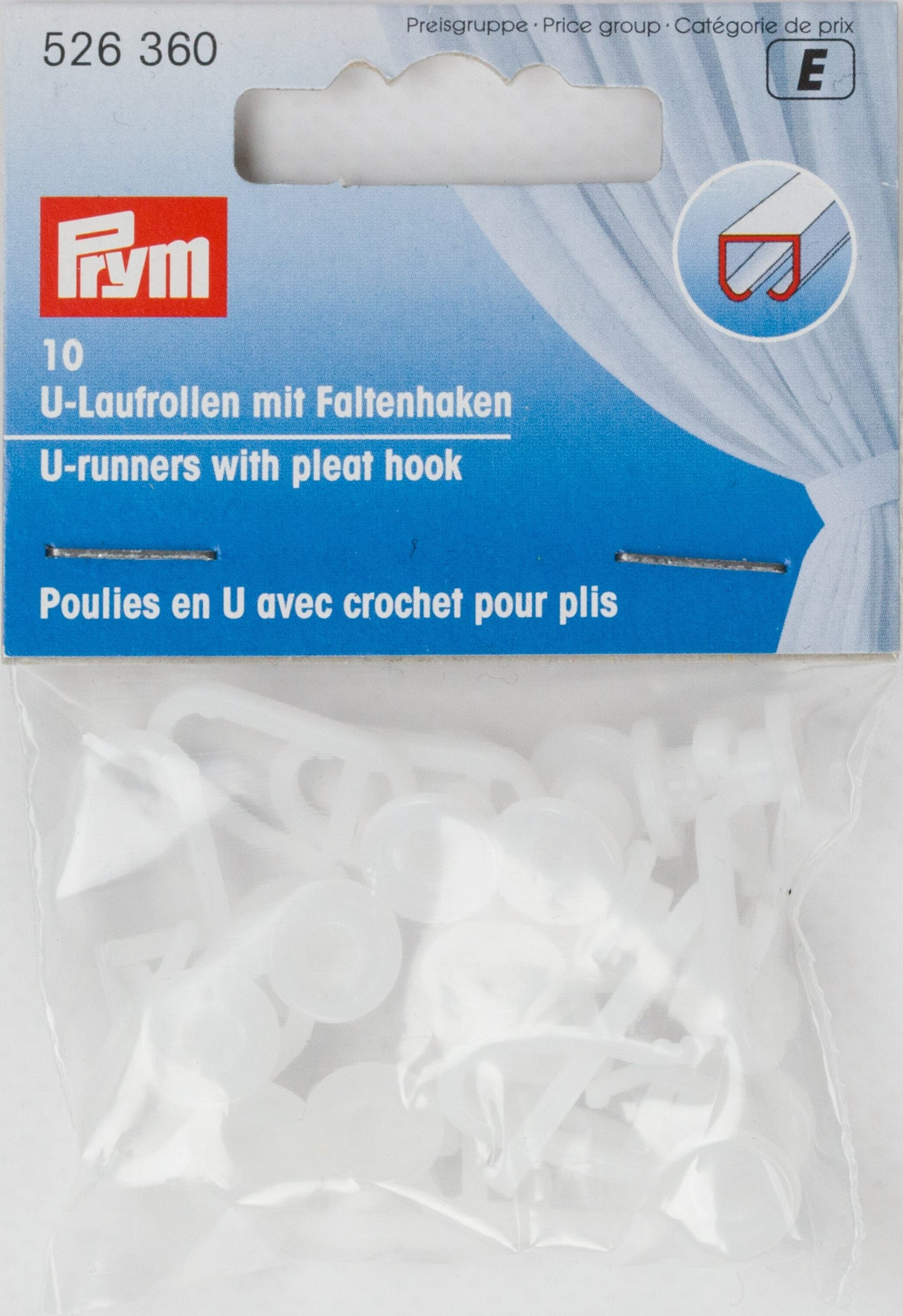 Curtain U-runners with pleat hook