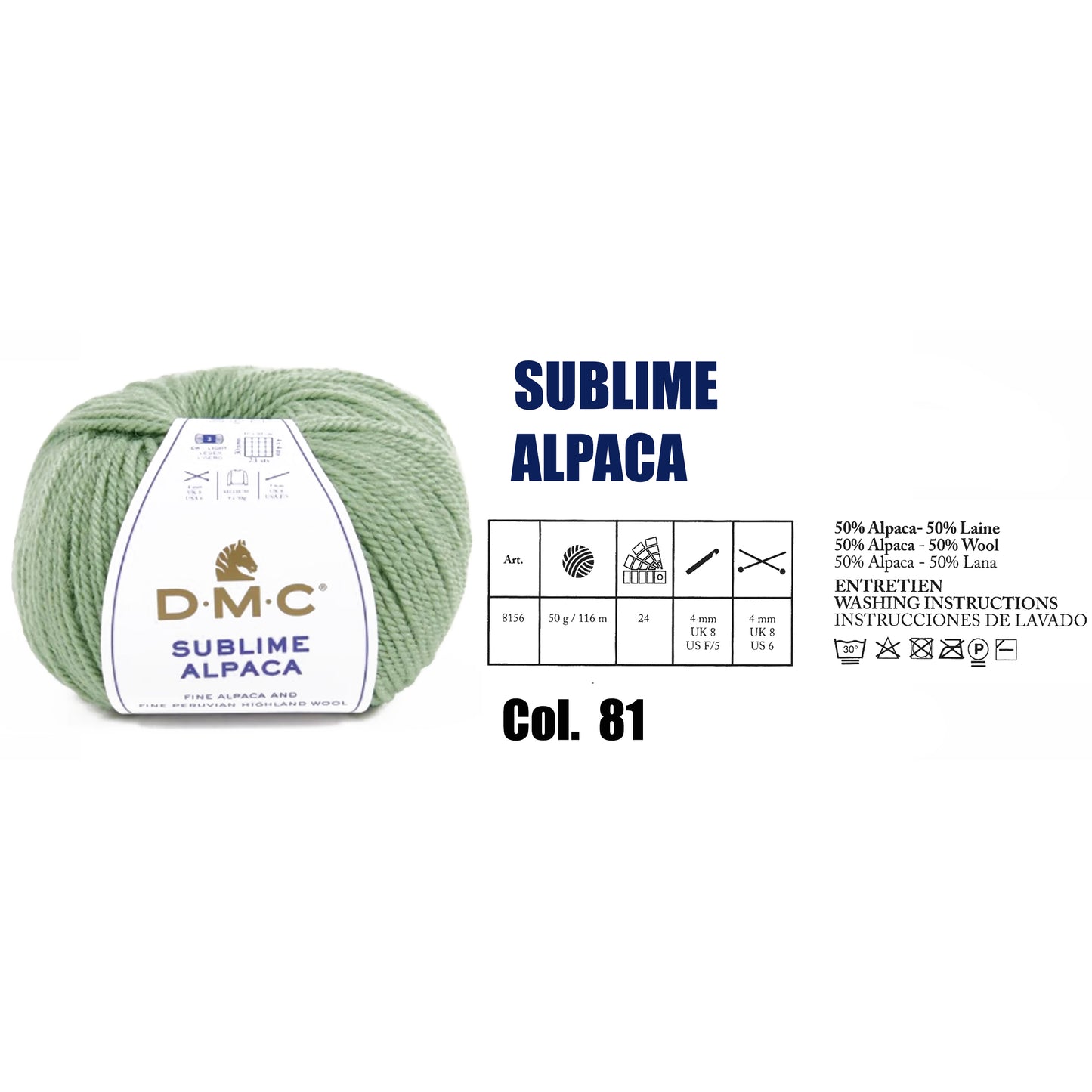 DMC Sublime Alpaca Knitting Yarn, 24 colours
