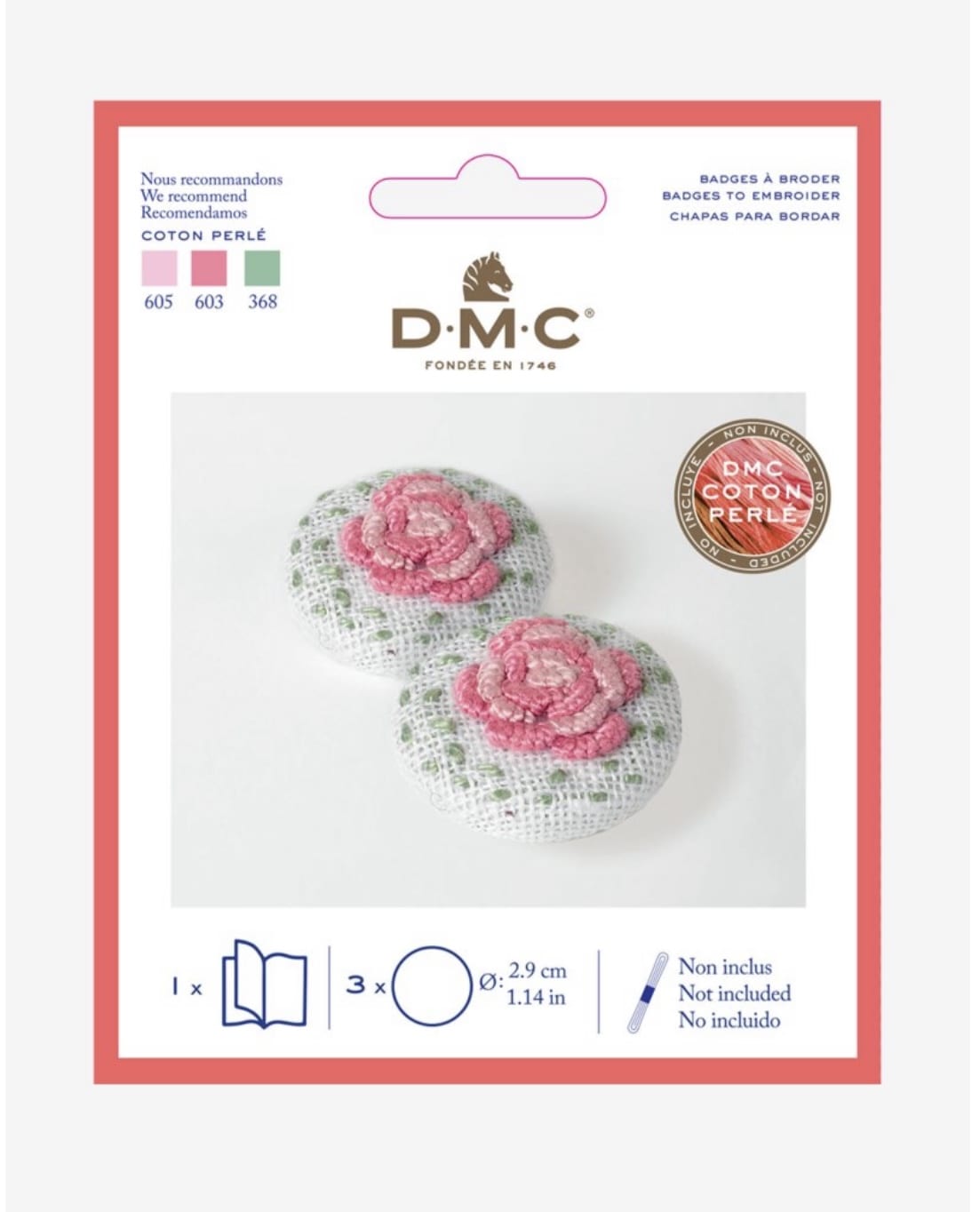 DMC small embroidery badges kit - THREADS INCLUDED FREE