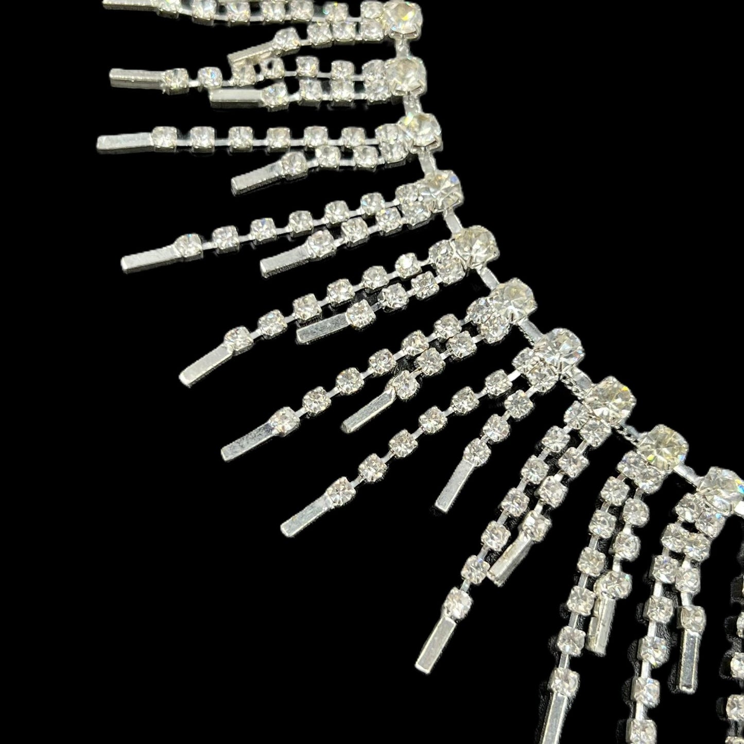 Rhinestone Fringe, Crystal/Silver Brass, 33mm