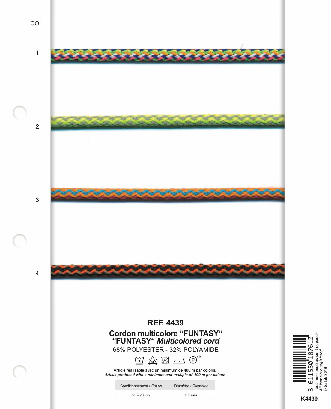 Multicoloured Cord 4mm, 4 variants