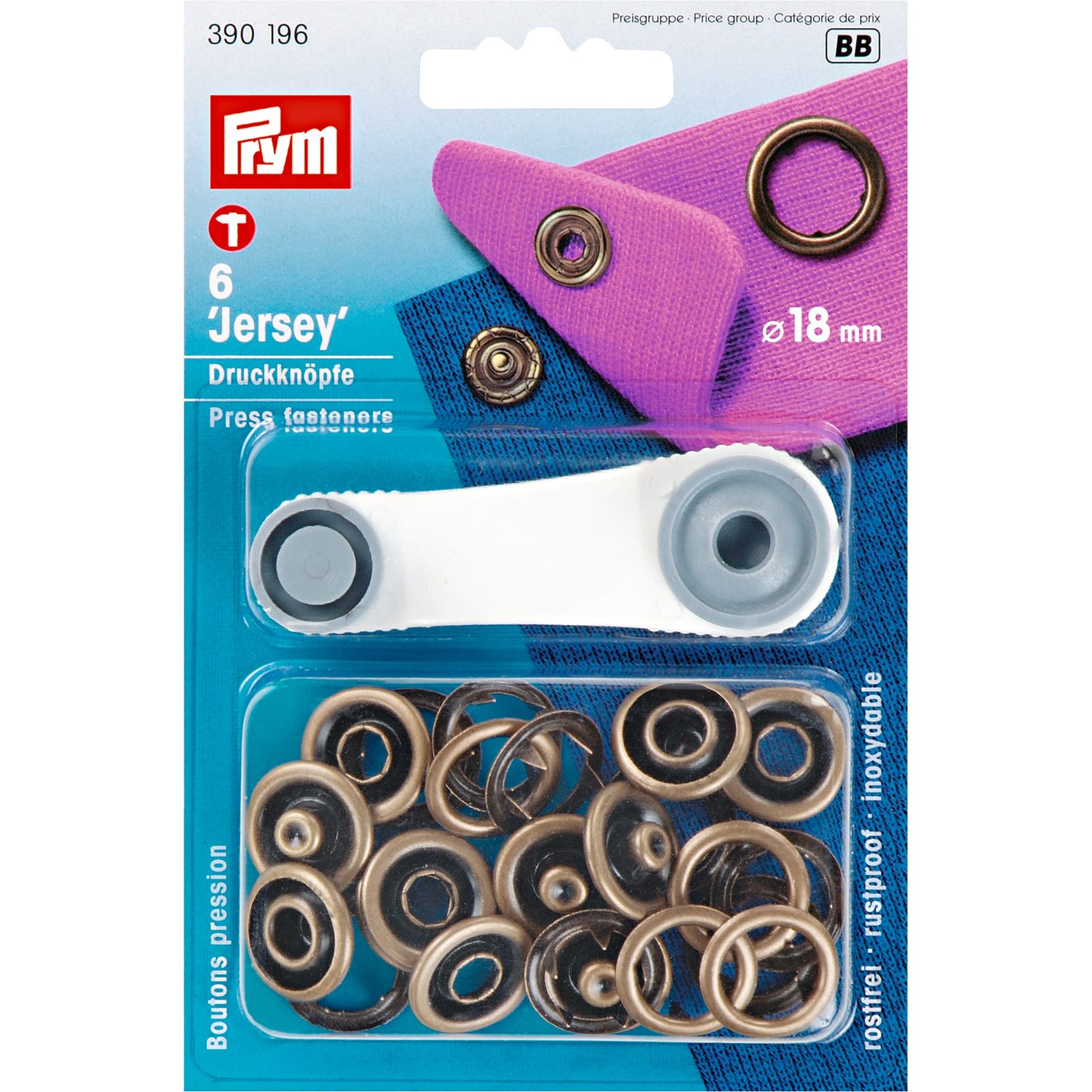 PRYM Non-Sew Press Fastener Jersey, 18mm