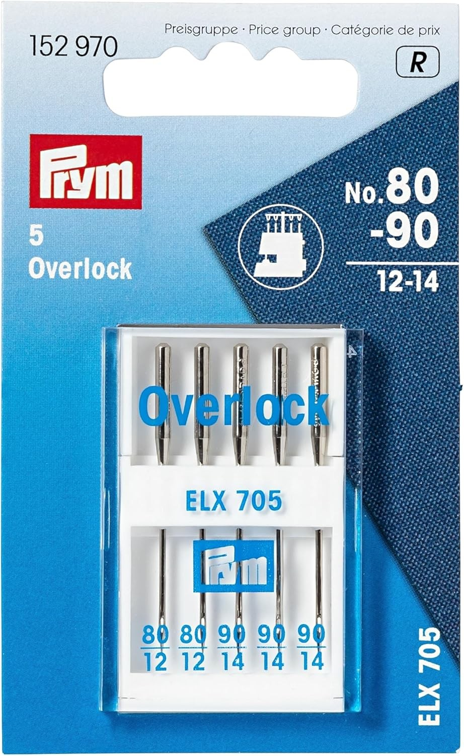 PRYM, Overlock Sewing Machine Needles, no.80/90, 5 pcs