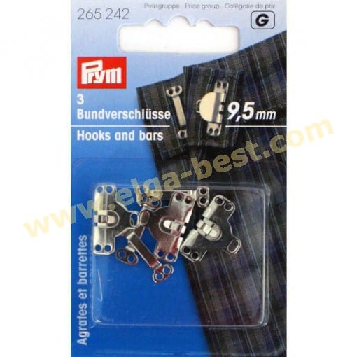 Brass hooks and bars for trousers and skirts 9.5mm, 2 colours