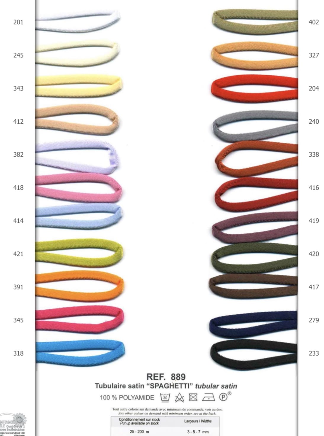 Tubular Satin Spaghetti Strap Cord, 22 colours