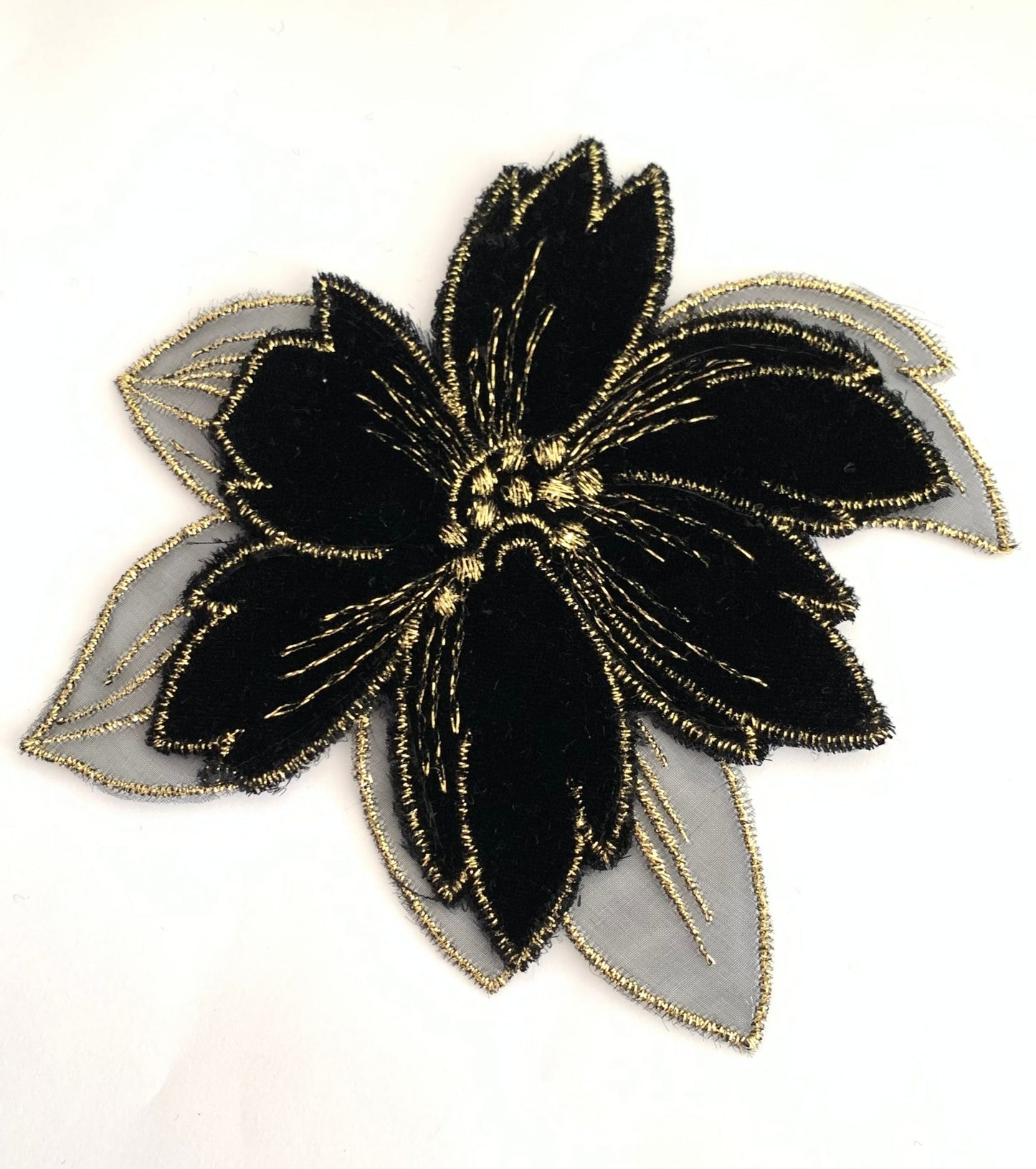 Velvet and tulle floral applique