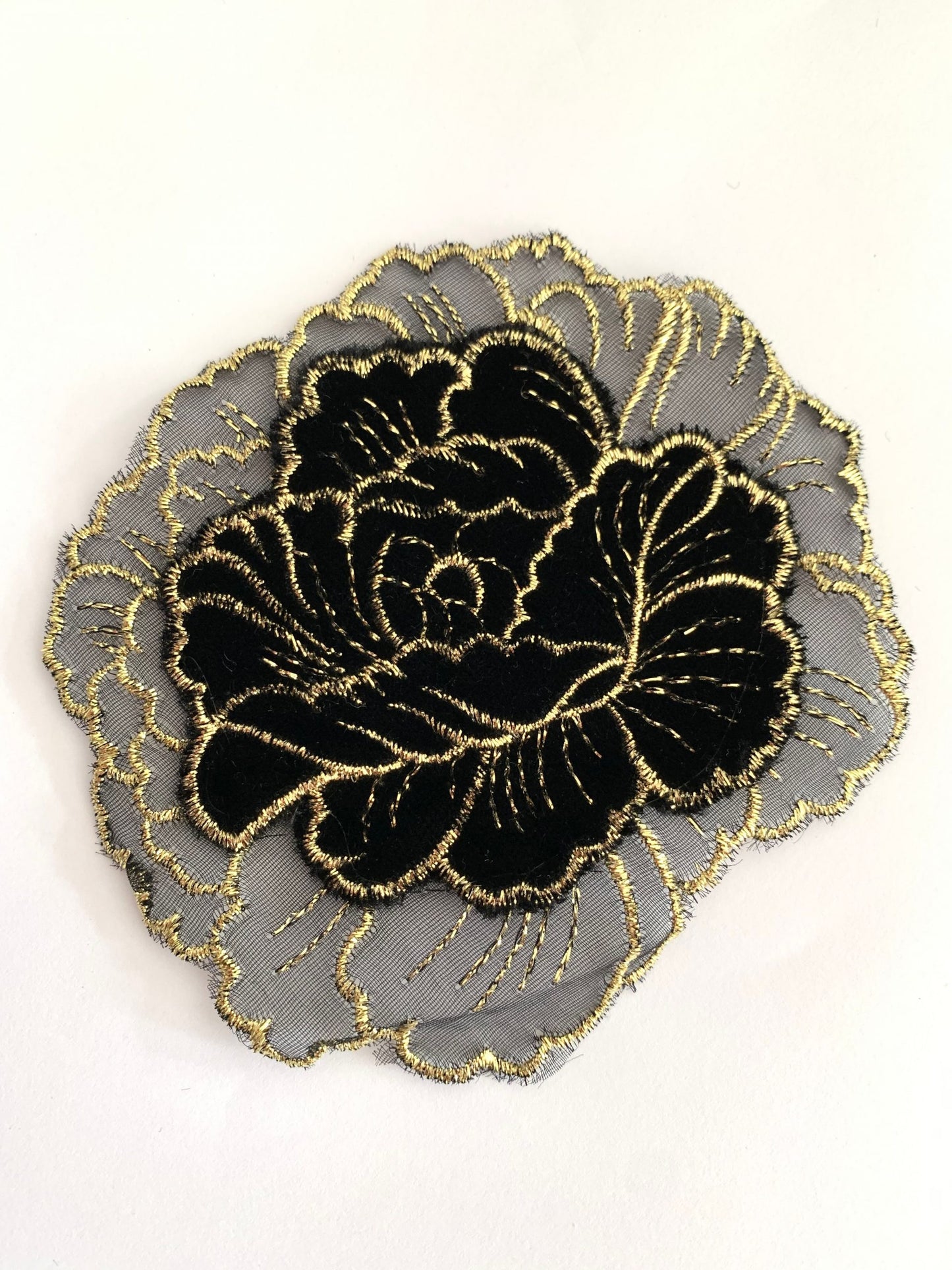 Velvet and tulle floral applique