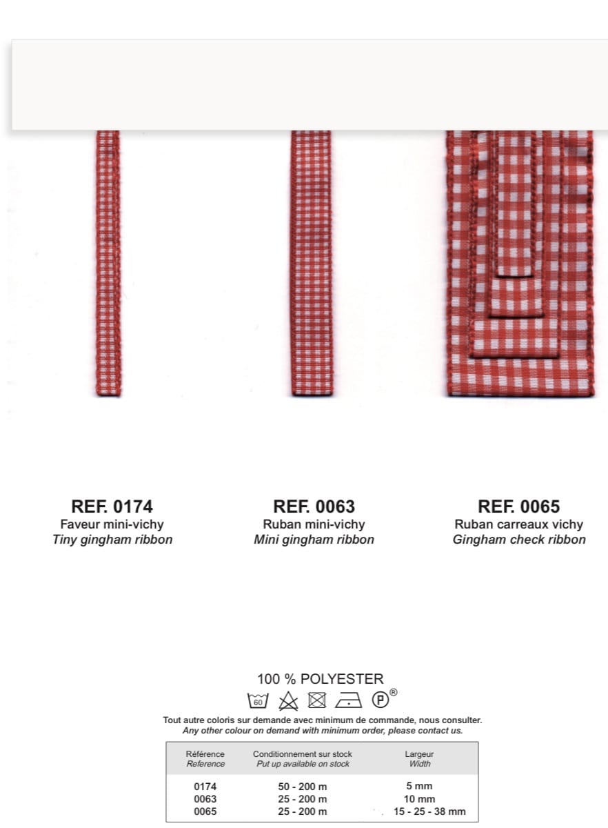 Vichy Gingham Check Ribbon, 11 colours