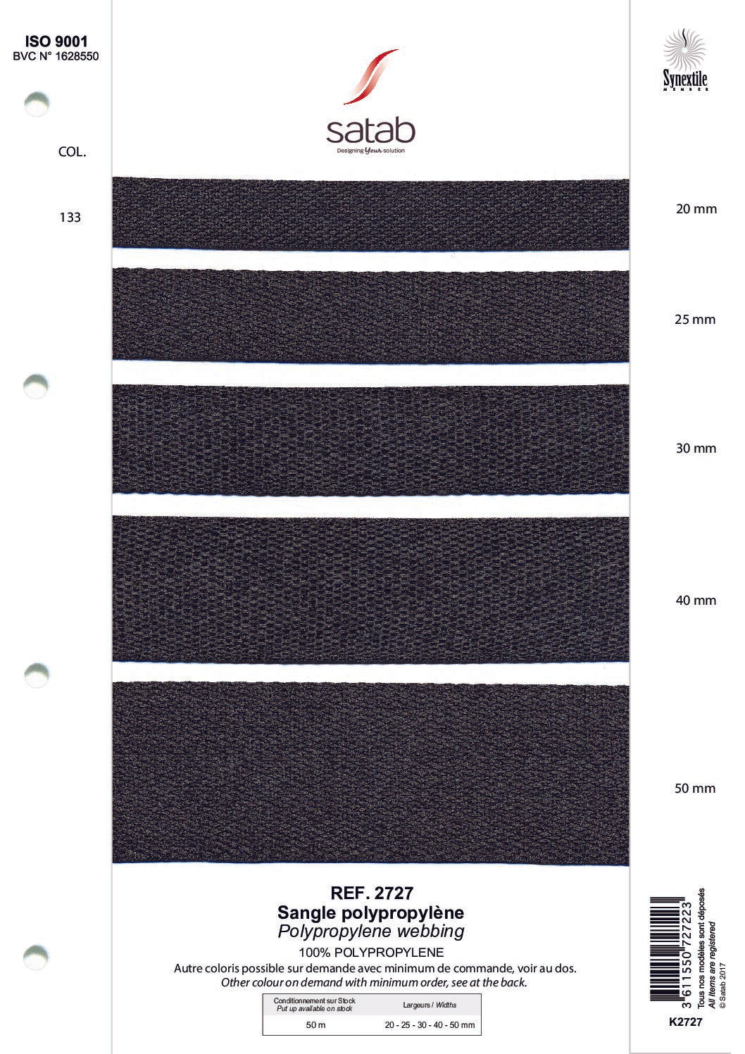 Polypropylene Webbing Strap, 20/50mm, Black/White