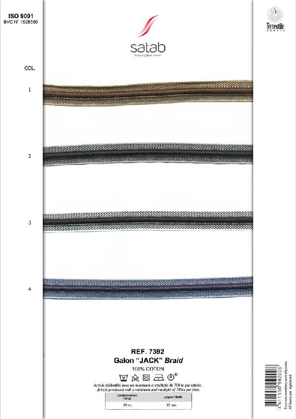 Jack Cotton Braid trim 15mm, 2 colours