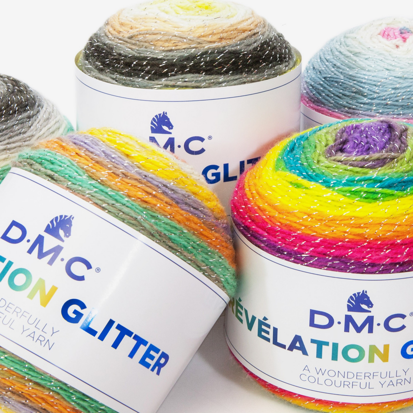 DMC Révélation Glitter, Colourful Yarn Cakes, 8 colours