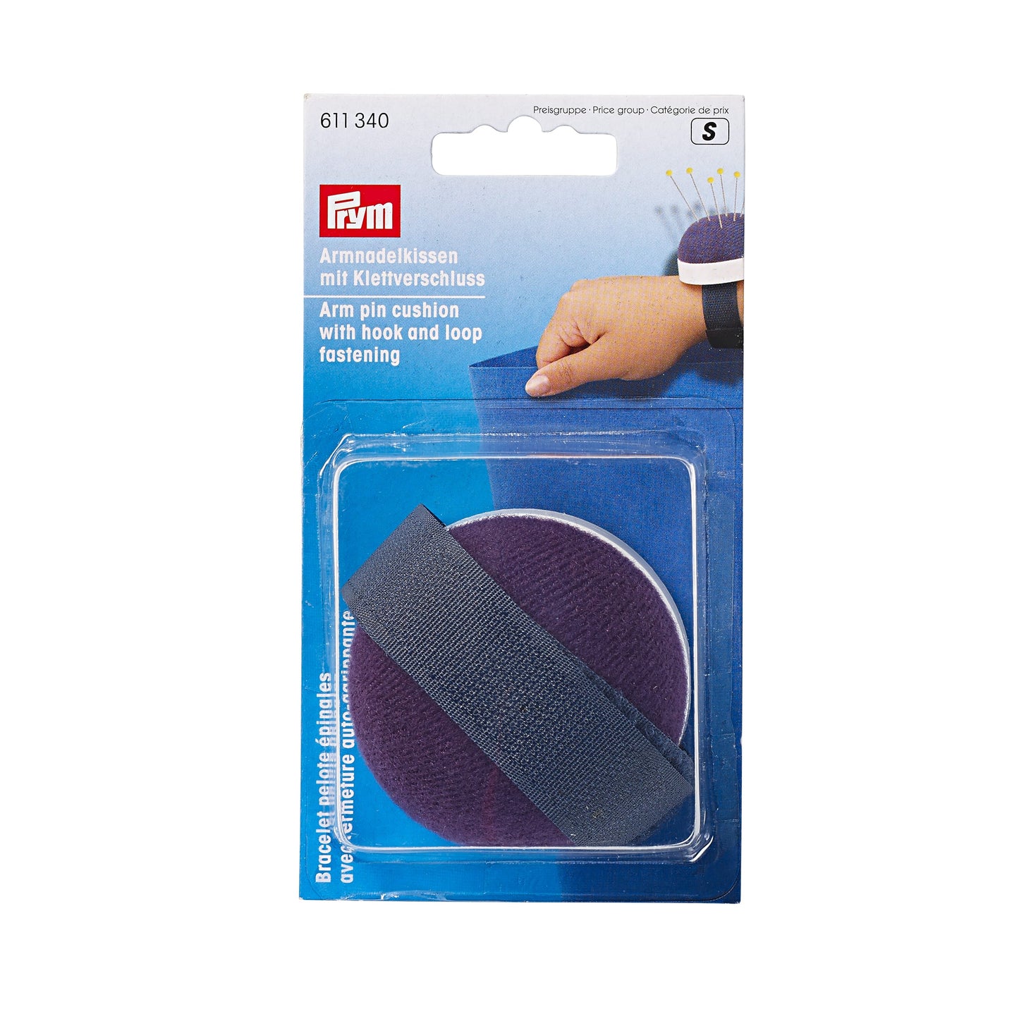 Arm pin cushion with hook and loop fastening