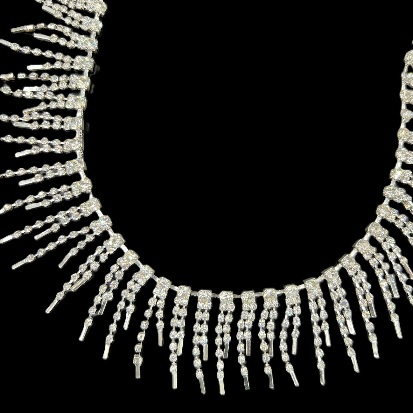 Rhinestone Fringe, Crystal/Silver Brass, 33mm