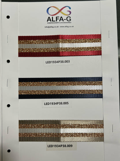 Lurex Striped Webbing, 38mm, 6 colours
