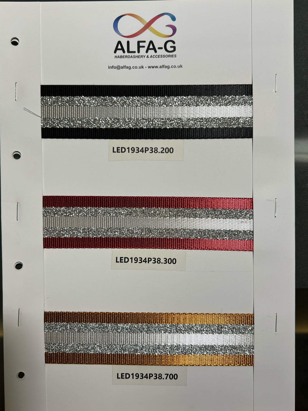 Led Webbing Lurex Striped Webbing, 38mm, 6 colours – ALFA-G Haberdashery