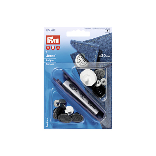 PRYM Non-Sew Jeans Buttons, Art Deco, 20mm, Old Iron