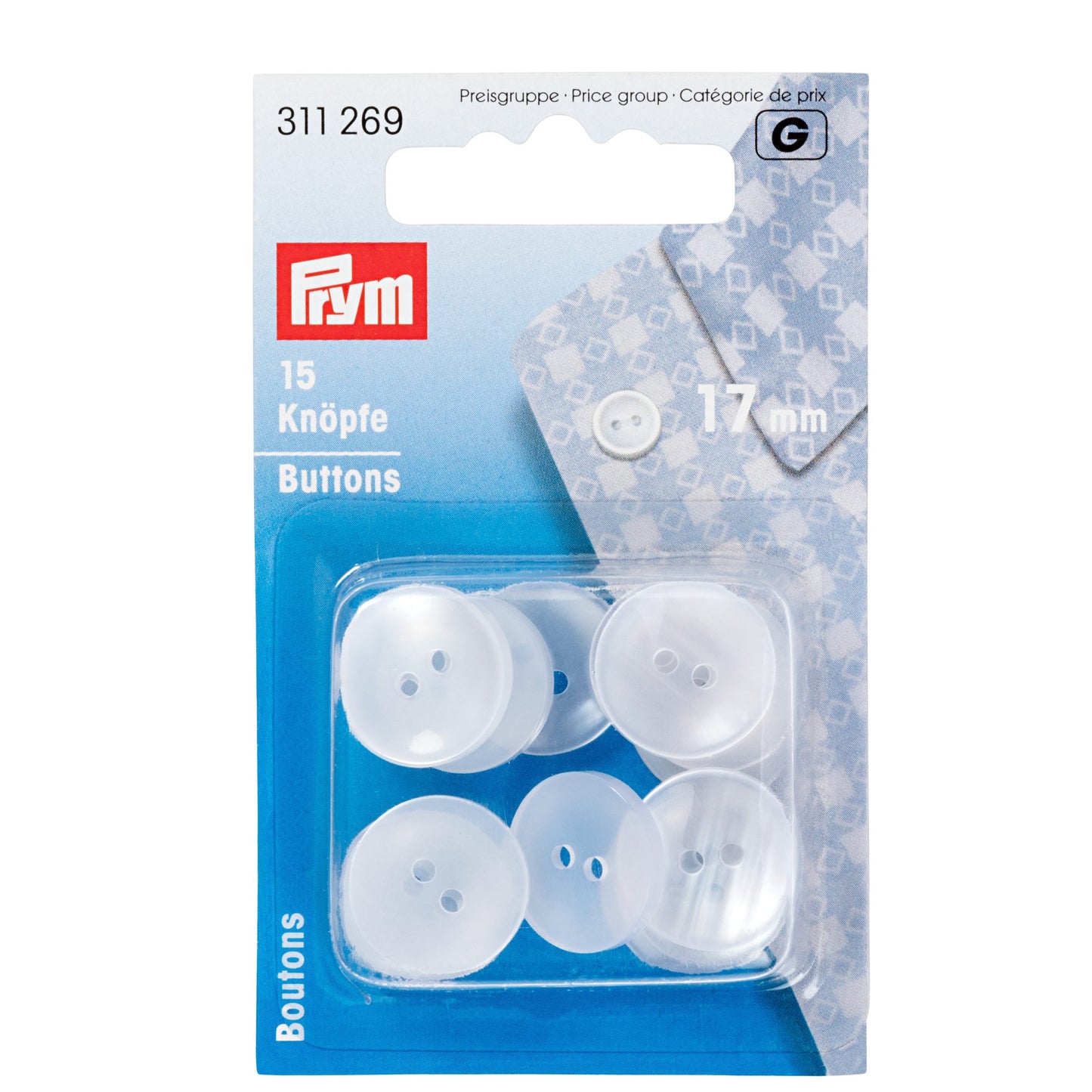 Prym Lab Coat And Pyjama Buttons, 17mm, Mother-of-pearl