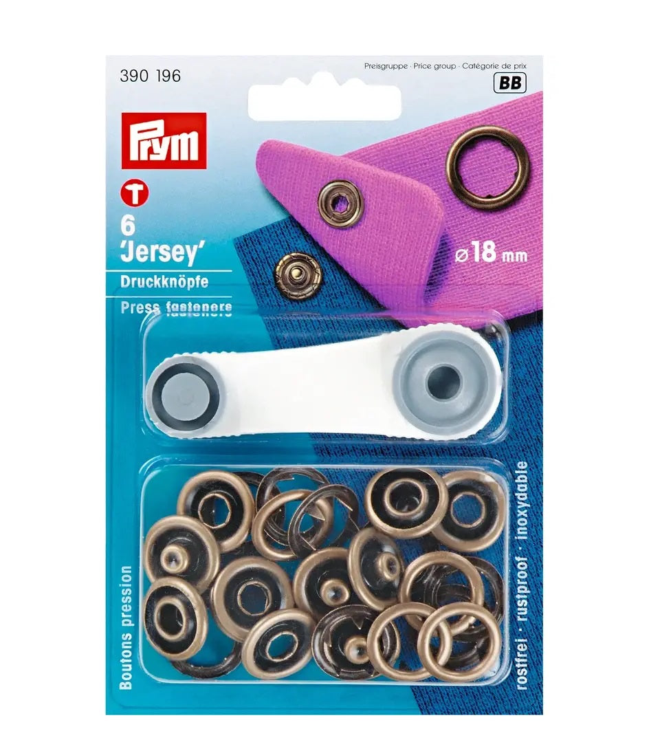 Prym Non-sew Press Fastener Jersey, 18mm, Silver-coloured/Antique Brass