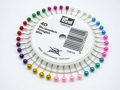 Prym pearl-headed pins 0.58 x 40mm multi-colour assorted, 40 items