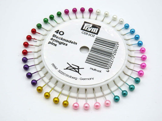 PRYM Pearl-Headed Pins 0.58 x 40mm Multi-Colour Assorted, 40 pcs