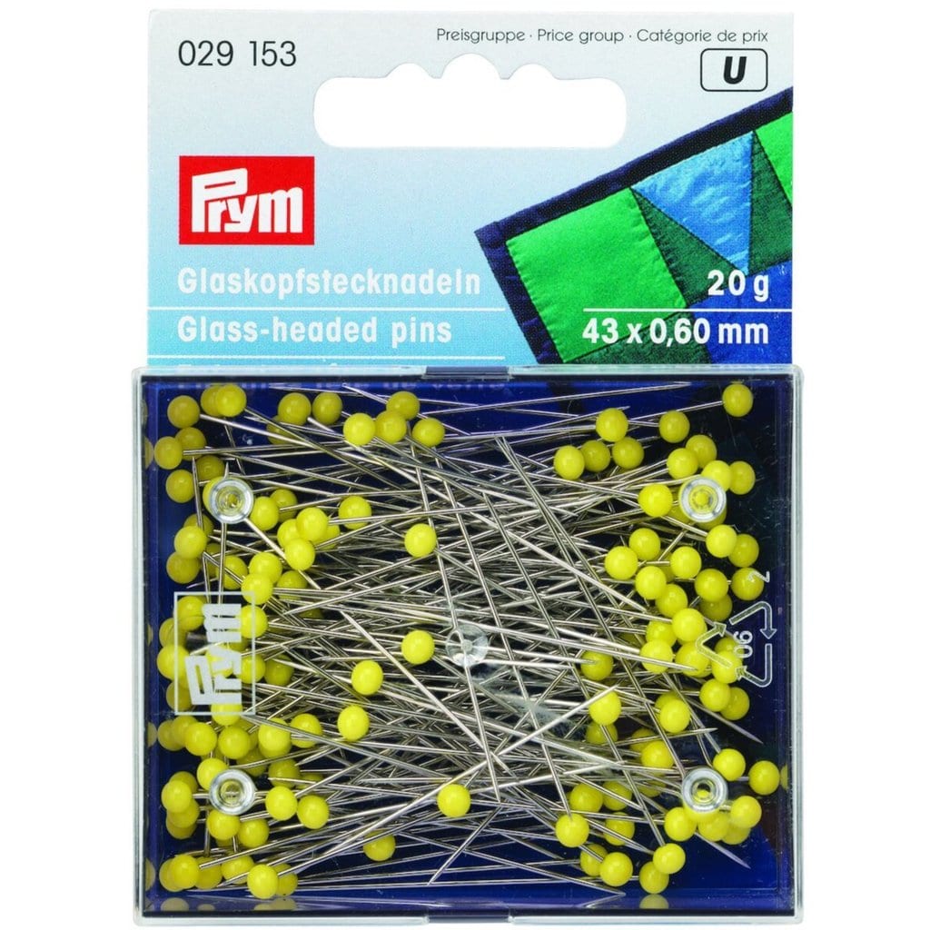 Prym Glass-Headed Pins 0.60 x 43mm Yellow, 20g