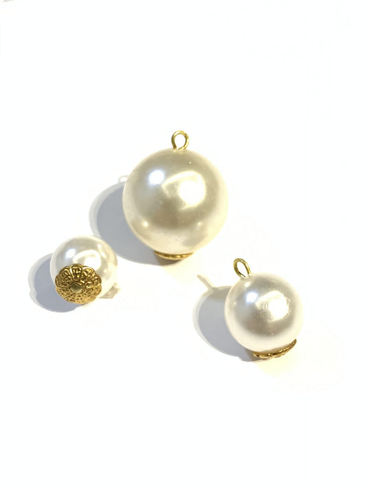 Round pearls with metal insertion, 3 sizes