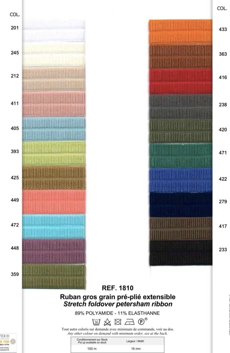 Stretch Foldover Petersham Ribbon, 11 colours