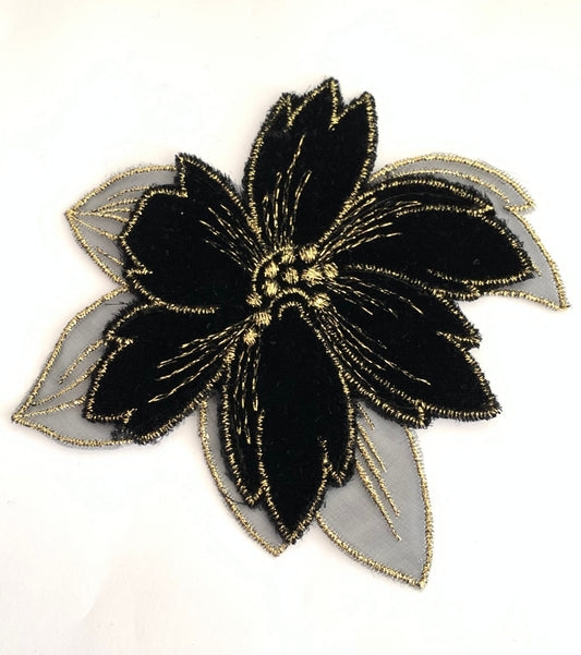 Velvet and tulle floral applique