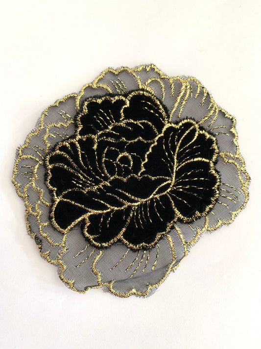 Velvet and tulle floral applique